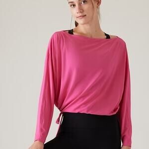 NWT Athleta | Cropped Boat Neck Cool Down Sweatshirt Tulip Pink Adjustable Waist
